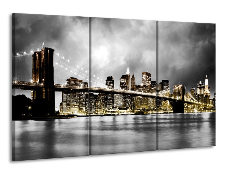 Glas schilderij Brug | Geel, Grijs | 165x100cm 3Luik