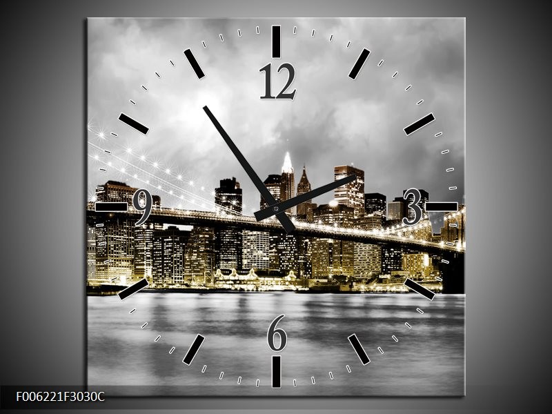 Klok schilderij Brug | Geel, Grijs | 30x30cm 1Luik