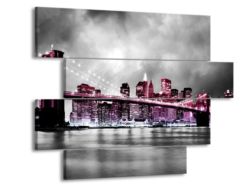 Glas schilderij Brug | Paars, Roze, Grijs | 115x85cm 4Luik