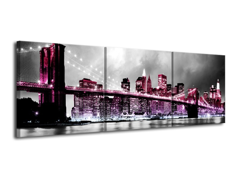 Glas schilderij Brug | Paars, Roze, Grijs | 120x40cm 3Luik