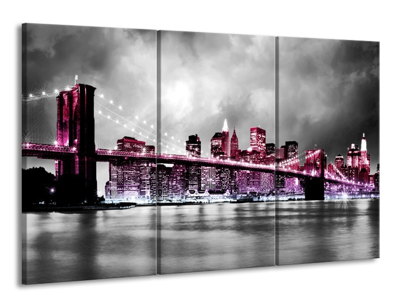 Glas schilderij Brug | Paars, Roze, Grijs | 165x100cm 3Luik