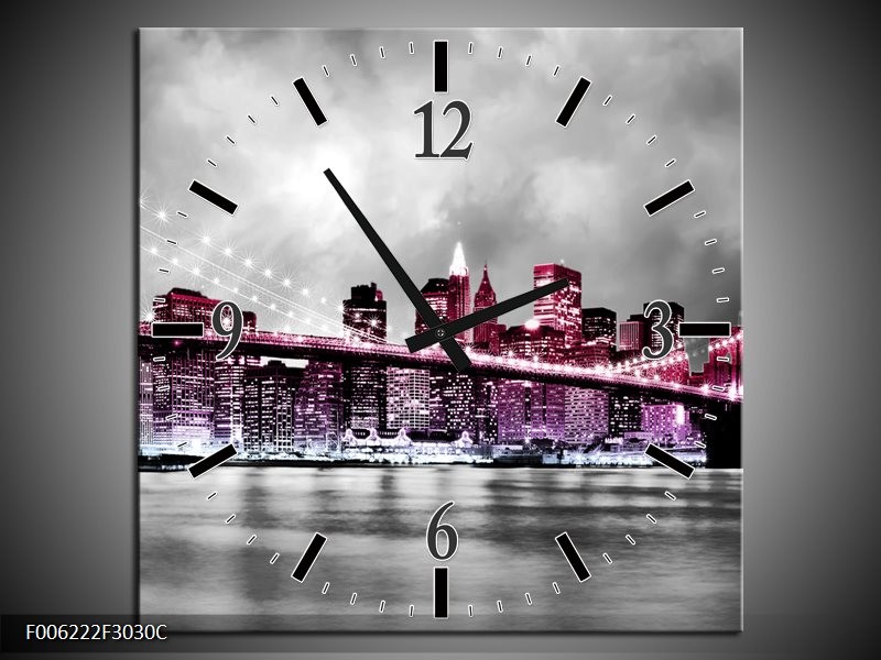 Klok schilderij Brug | Paars, Roze, Grijs | 30x30cm 1Luik
