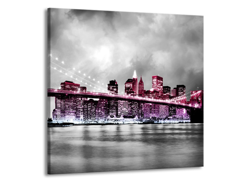 Glas schilderij Brug | Paars, Roze, Grijs | 50x50cm 1Luik