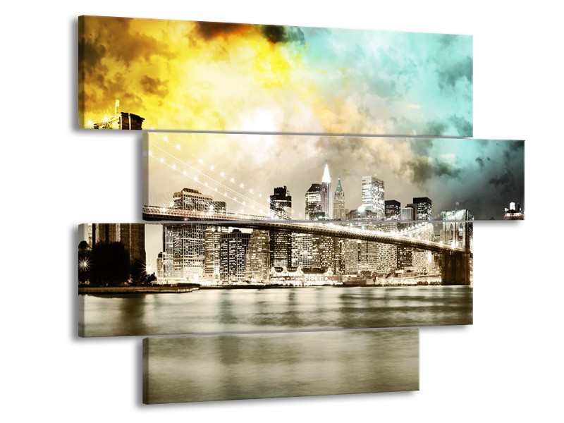 Glas schilderij Brug | Geel, Bruin, Groen | 115x85cm 4Luik