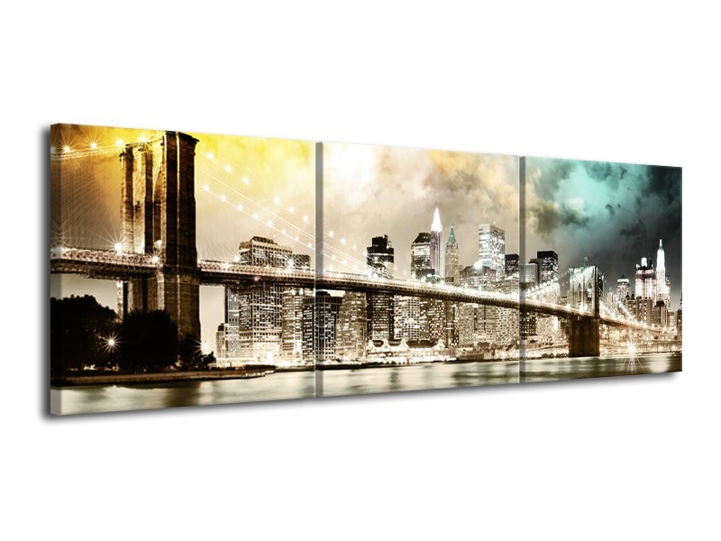 Glas schilderij Brug | Geel, Bruin, Groen | 120x40cm 3Luik