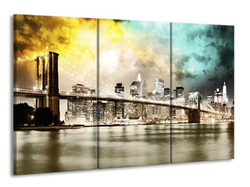 Glas schilderij Brug | Geel, Bruin, Groen | 165x100cm 3Luik