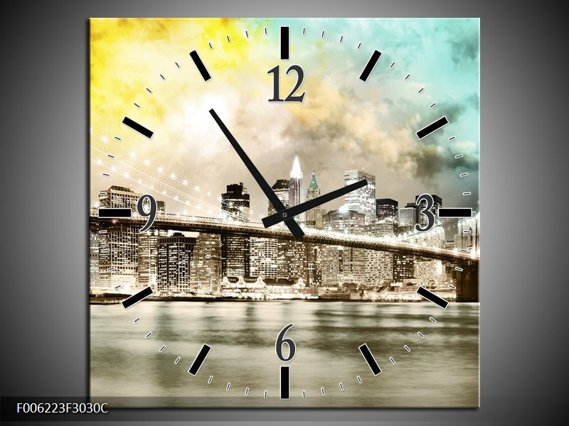 Klok schilderij Brug | Geel, Bruin, Groen | 30x30cm 1Luik