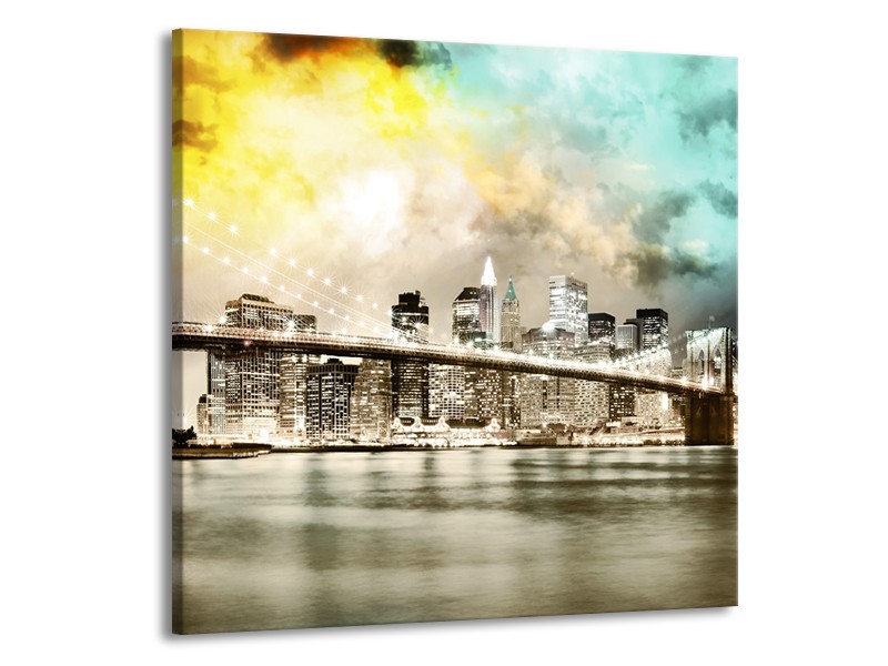 Canvas schilderij Brug | Geel, Bruin, Groen | 70x70cm 1Luik