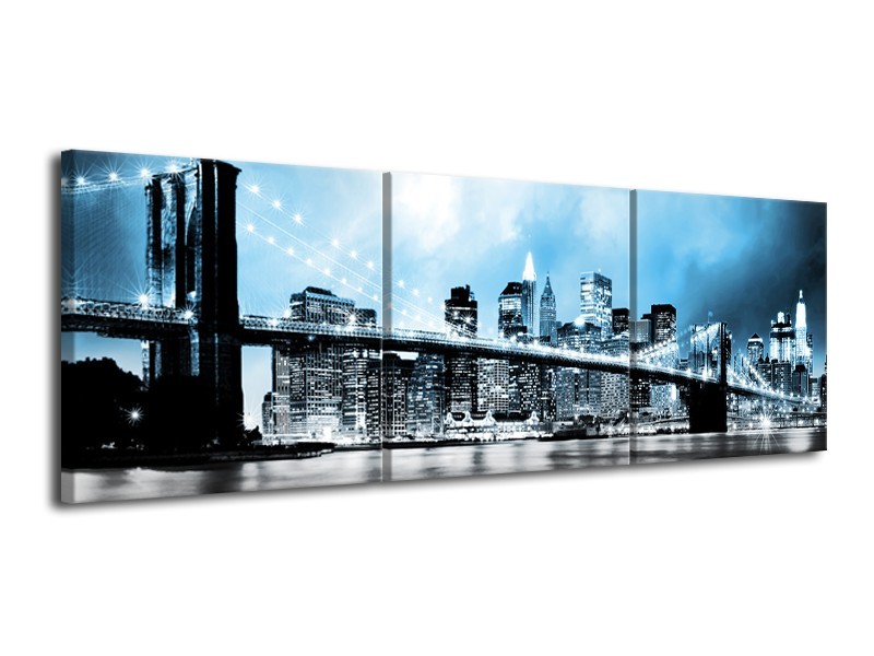 Glas schilderij Brug | Blauw, Grijs | 120x40cm 3Luik