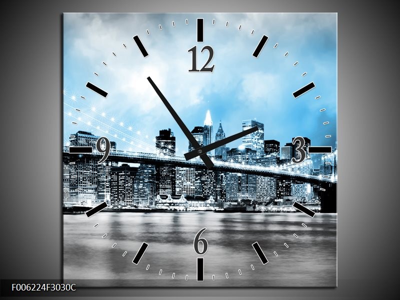 Klok schilderij Brug | Blauw, Grijs | 30x30cm 1Luik