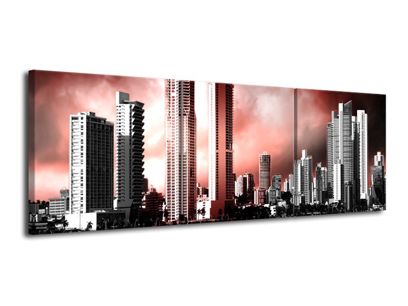 Glas schilderij Wolkenkrabber | Rood, Grijs | 120x40cm 3Luik