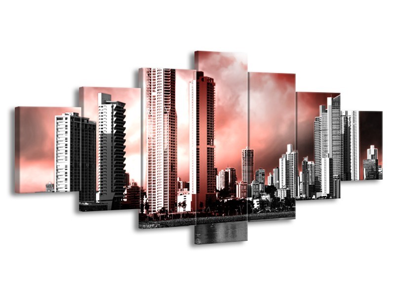 Glas schilderij Wolkenkrabber | Rood, Grijs | 210x100cm 7Luik