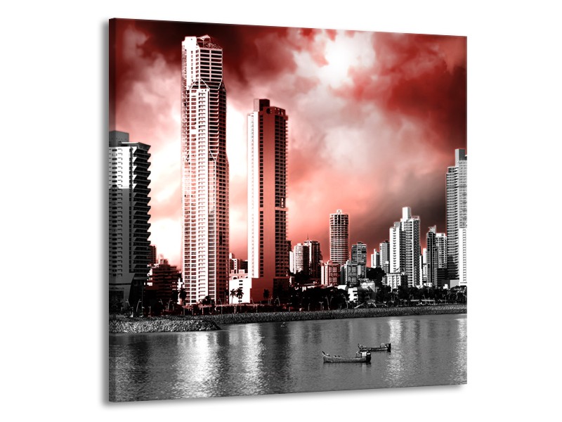 Glas schilderij Wolkenkrabber | Rood, Grijs | 50x50cm 1Luik