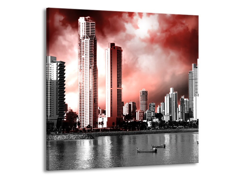 Canvas schilderij Wolkenkrabber | Rood, Grijs | 70x70cm 1Luik