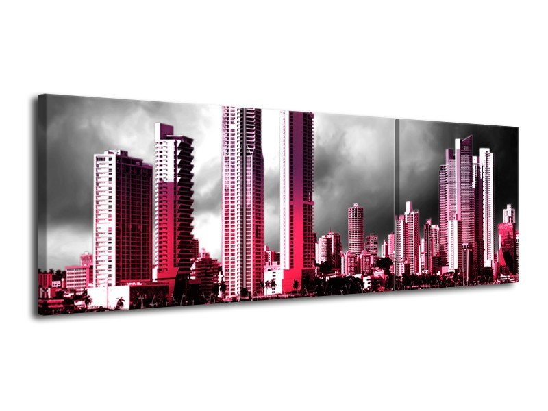Glas schilderij Wolkenkrabber | Roze, Grijs, | 120x40cm 3Luik