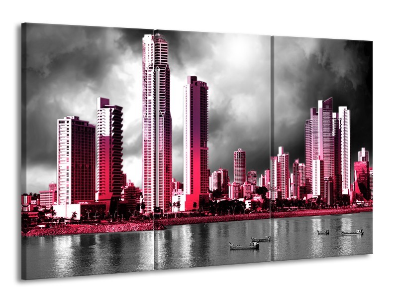 Glas schilderij Wolkenkrabber | Roze, Grijs, | 165x100cm 3Luik