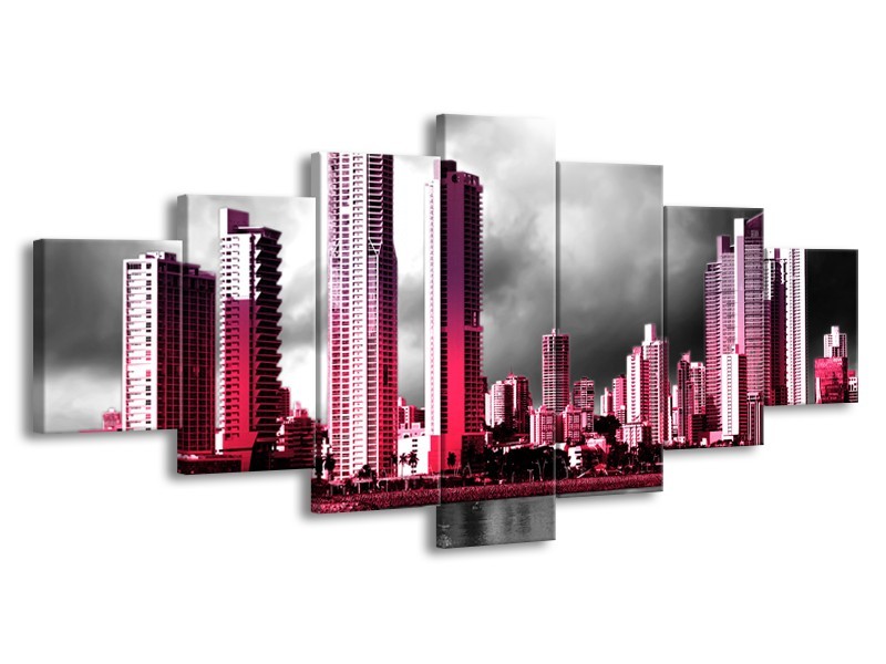 Glas schilderij Wolkenkrabber | Roze, Grijs, | 210x100cm 7Luik