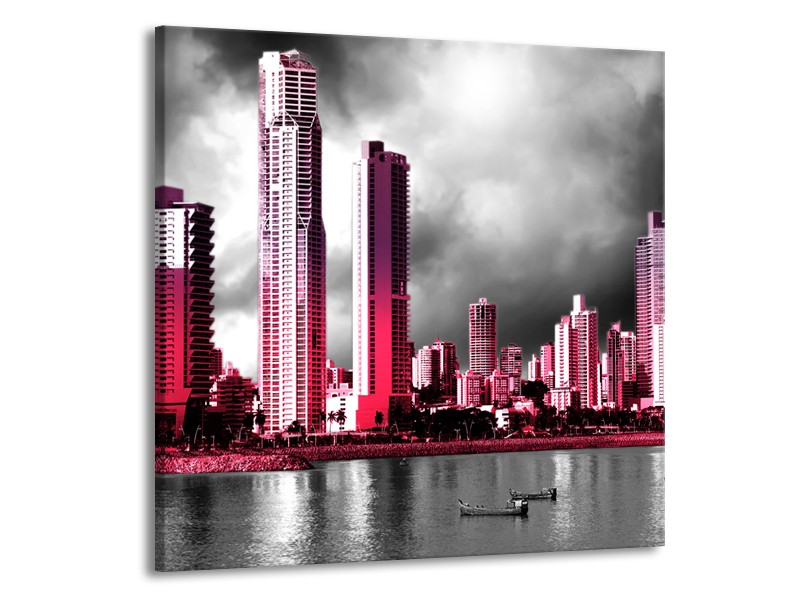 Glas schilderij Wolkenkrabber | Roze, Grijs, | 50x50cm 1Luik