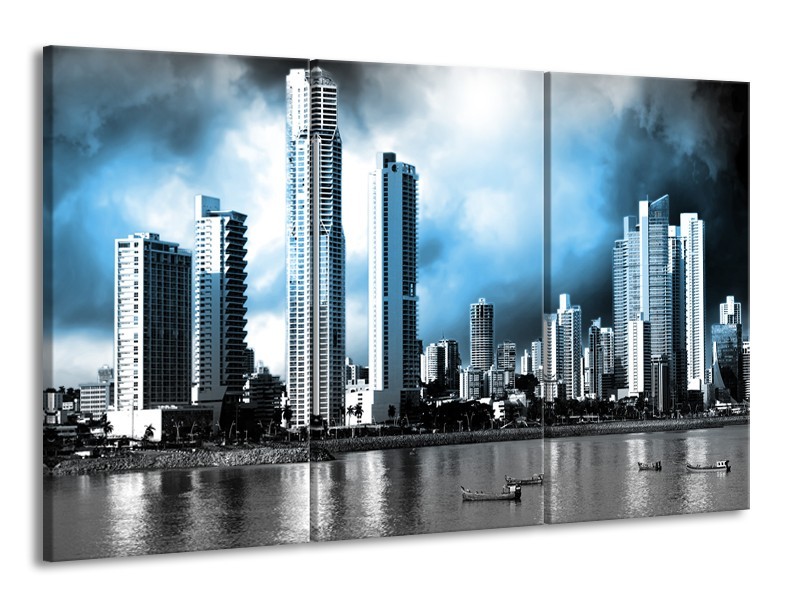 Glas schilderij Wolkenkrabber | Blauw, Grijs | 165x100cm 3Luik