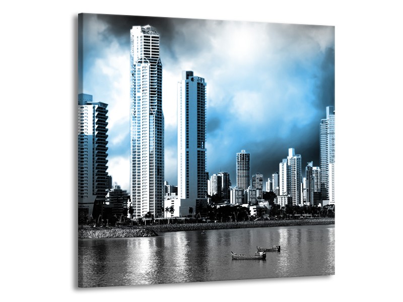 Glas schilderij Wolkenkrabber | Blauw, Grijs | 50x50cm 1Luik