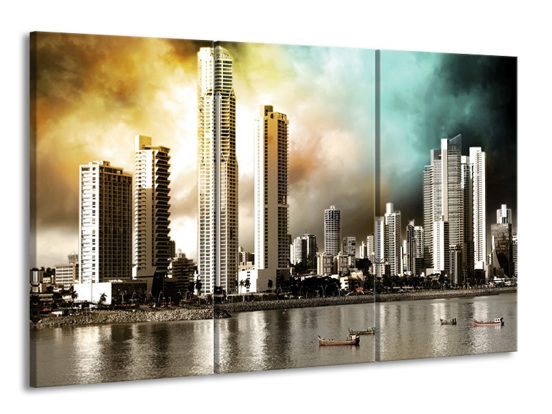 Glas schilderij Wolkenkrabber | Bruin, Sepia, Groen | 165x100cm 3Luik