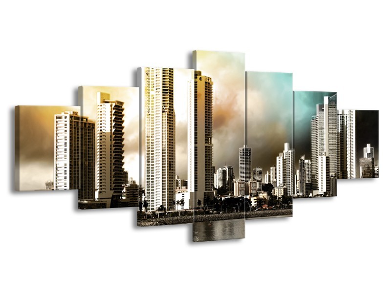 Glas schilderij Wolkenkrabber | Bruin, Sepia, Groen | 210x100cm 7Luik