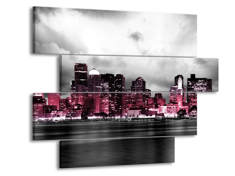 Glas schilderij Wolkenkrabber | Roze, Grijs | 115x85cm 4Luik