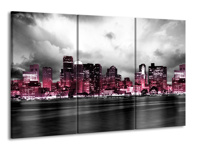 Glas schilderij Wolkenkrabber | Roze, Grijs | 165x100cm 3Luik