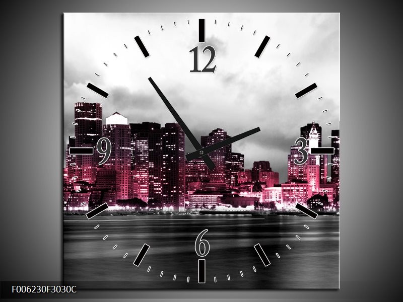 Klok schilderij Wolkenkrabber | Roze, Grijs | 30x30cm 1Luik