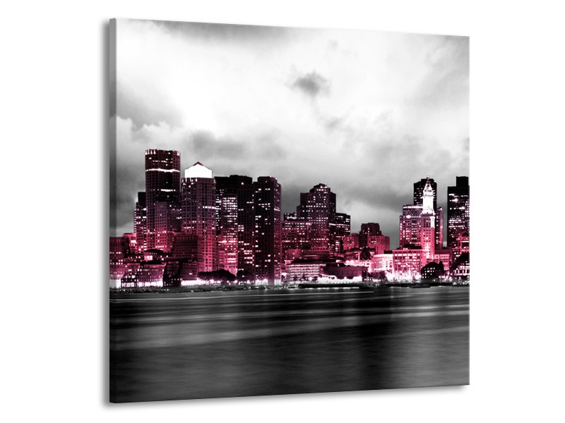 Glas schilderij Wolkenkrabber | Roze, Grijs | 50x50cm 1Luik
