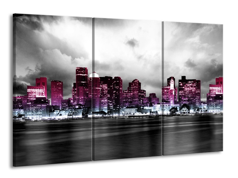 Glas schilderij Wolkenkrabber | Paars, Roze, Grijs | 165x100cm 3Luik