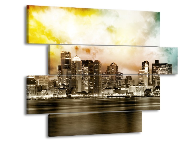 Glas schilderij Wolkenkrabber | Sepia, Bruin, Geel | 115x85cm 4Luik