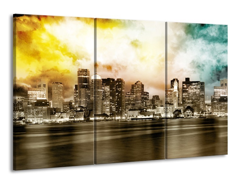 Glas schilderij Wolkenkrabber | Sepia, Bruin, Geel | 165x100cm 3Luik