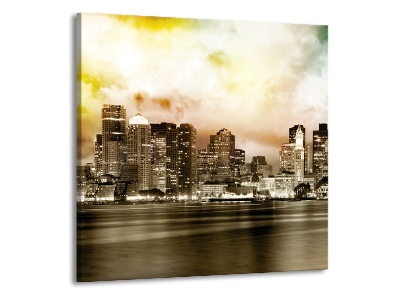 Glas schilderij Wolkenkrabber | Sepia, Bruin, Geel | 50x50cm 1Luik