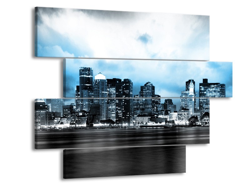 Glas schilderij Wolkenkrabber | Blauw, Grijs | 115x85cm 4Luik