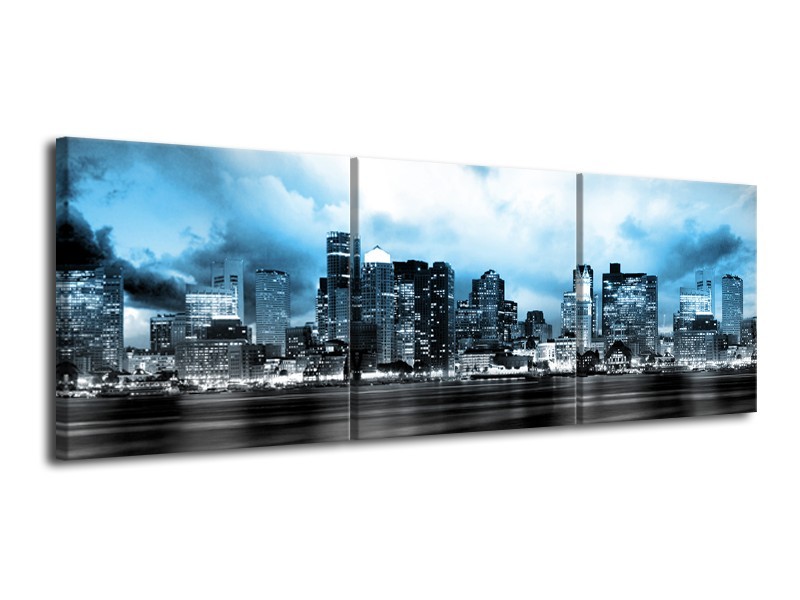 Glas schilderij Wolkenkrabber | Blauw, Grijs | 120x40cm 3Luik