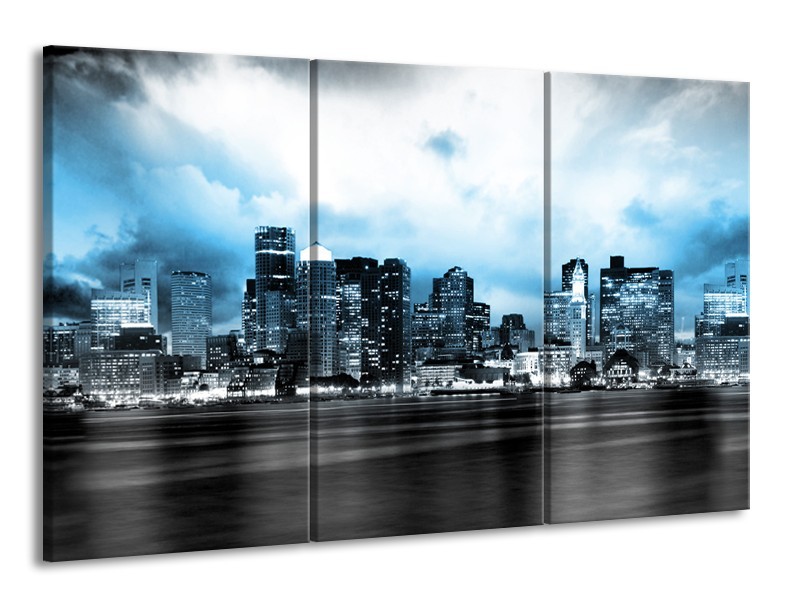 Glas schilderij Wolkenkrabber | Blauw, Grijs | 165x100cm 3Luik