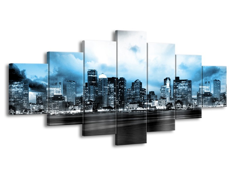 Glas schilderij Wolkenkrabber | Blauw, Grijs | 210x100cm 7Luik