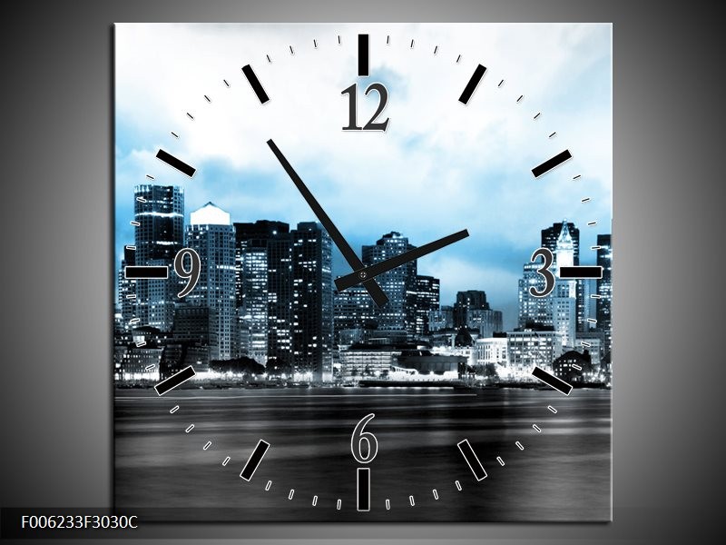 Klok schilderij Wolkenkrabber | Blauw, Grijs | 30x30cm 1Luik