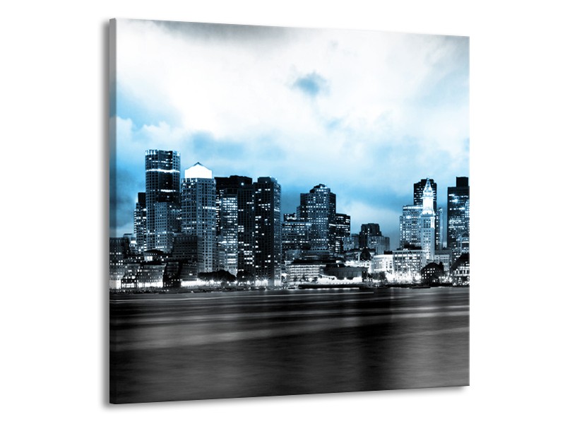 Glas schilderij Wolkenkrabber | Blauw, Grijs | 50x50cm 1Luik