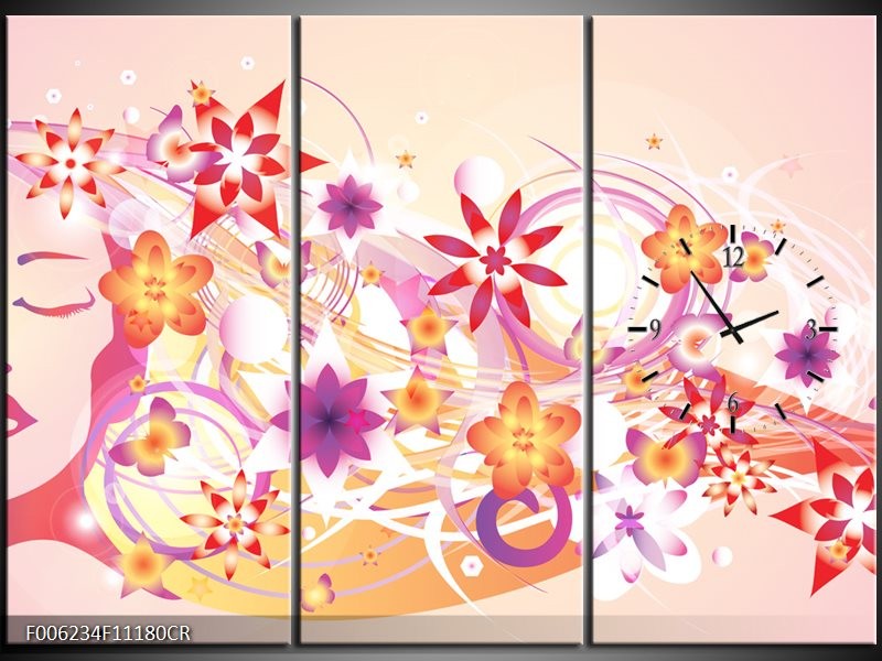 Klok schilderij Abstract | Roze, Paars, Oranje | 111x80cm 3Luik