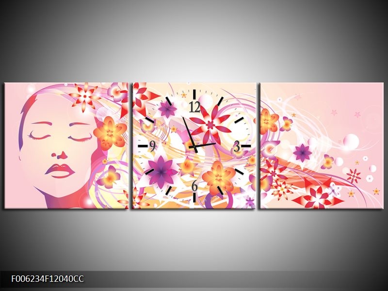 Klok schilderij Abstract | Roze, Paars, Oranje | 120x40cm 3Luik
