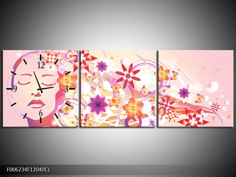 Klok schilderij Abstract | Roze, Paars, Oranje | 120x40cm 3Luik