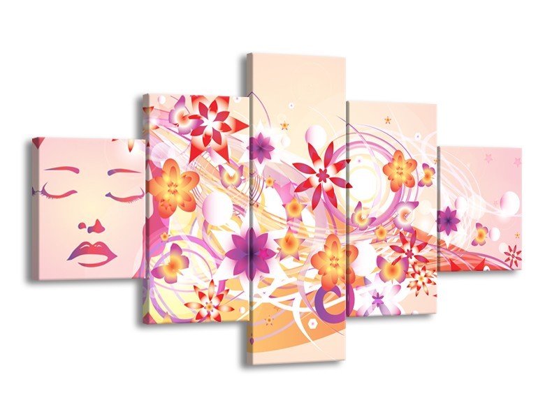 Canvas schilderij Abstract | Roze, Paars, Oranje | 125x70cm 5Luik