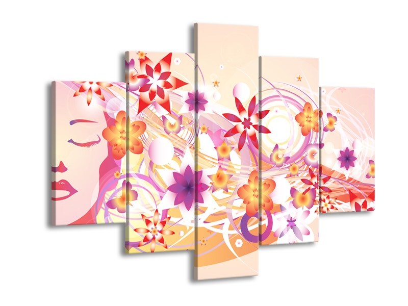 Canvas schilderij Abstract | Roze, Paars, Oranje | 150x105cm 5Luik