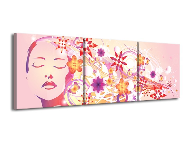 Canvas schilderij Abstract | Roze, Paars, Oranje | 150x50cm 3Luik