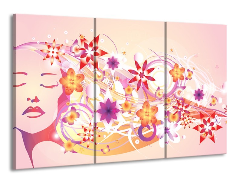 Canvas schilderij Abstract | Roze, Paars, Oranje | 165x100cm 3Luik