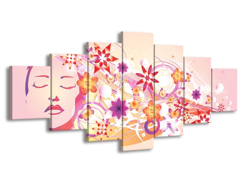 Canvas schilderij Abstract | Roze, Paars, Oranje | 210x100cm 7Luik