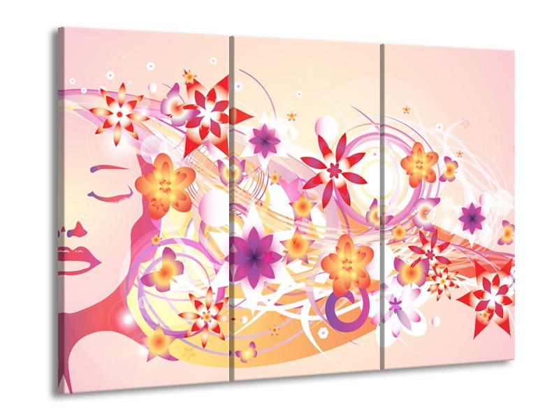 Glas schilderij Abstract | Roze, Paars, Oranje | 90x60cm 3Luik