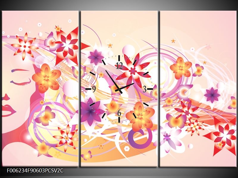 Klok schilderij Abstract | Roze, Paars, Oranje | 90x60cm 3Luik